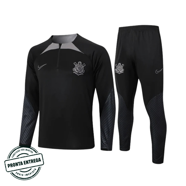 [P.E] Conjunto Corinthians Zíper Curto 2024/25 AllBlack (P)