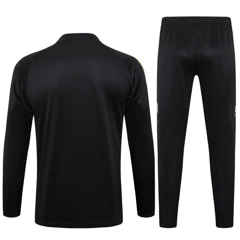 Conjunto Real Madrid Zíper Curto Treino Preto e Dourado