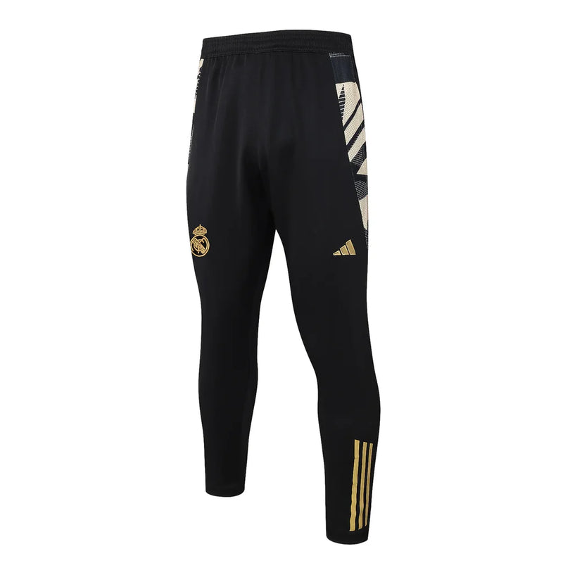 Conjunto Real Madrid Zíper Curto Treino Preto e Dourado