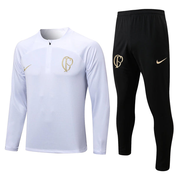 Conjunto Timão Zíper Curto 2023/24 - Branco e Dourado
